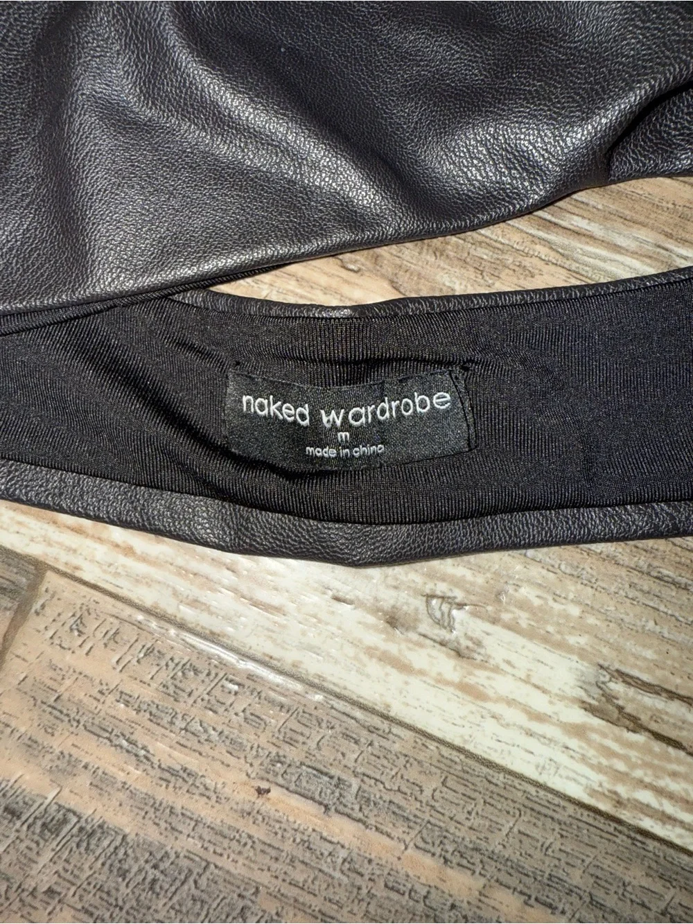 Naked Wardrobe Black Faux Leather Rushed Crop Top Bralette Cami Size Medium